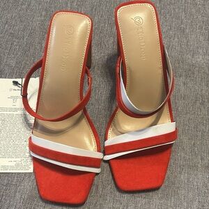 The Drop Women's Avery Square Toe Two Strap High Heeled Sandal